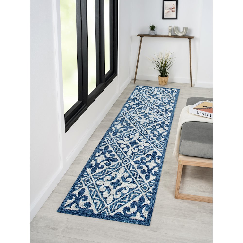 Blue Floral Hand-Tufted Wool Runner Rug