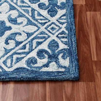 Blue Floral Hand-Tufted Wool Runner Rug
