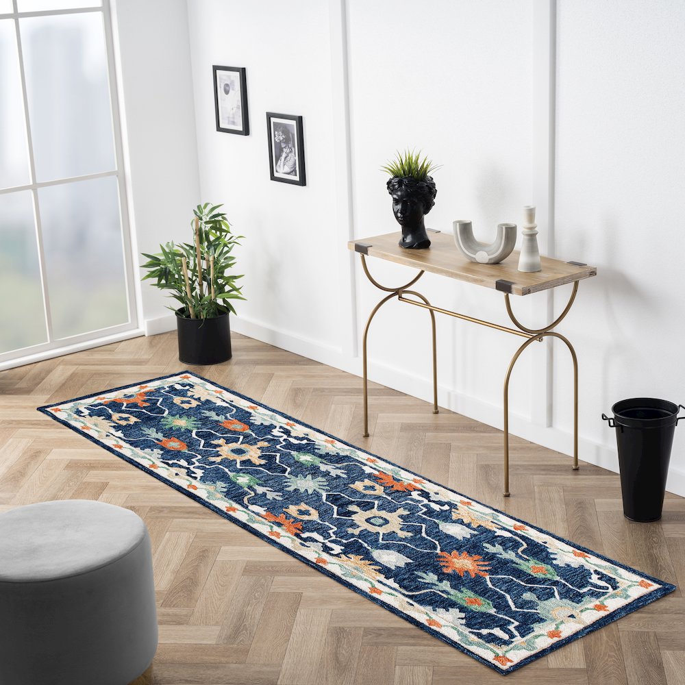 Blue/Multi Floral Hand-Tufted Wool Runner Rug