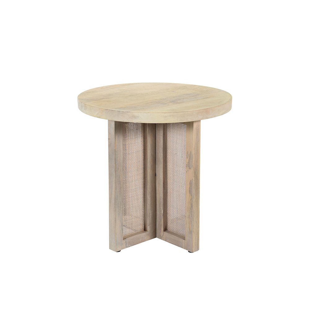 Wyeth Whitewashed Wood/Cane Round Side Table
