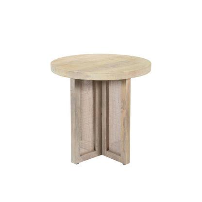 Wyeth Whitewashed Wood/Cane Round Side Table