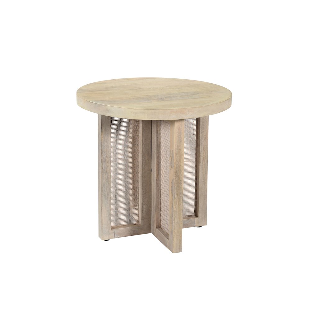 Wyeth Whitewashed Wood/Cane Round Side Table