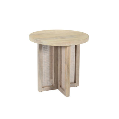 Wyeth Whitewashed Wood/Cane Round Side Table