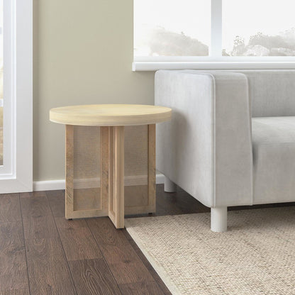 Wyeth Whitewashed Wood/Cane Round Side Table