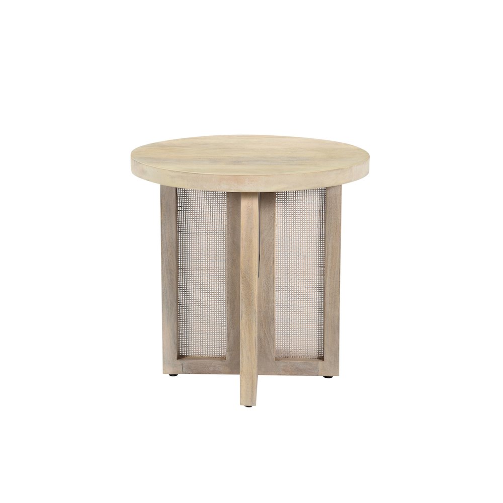 Wyeth Whitewashed Wood/Cane Round Side Table