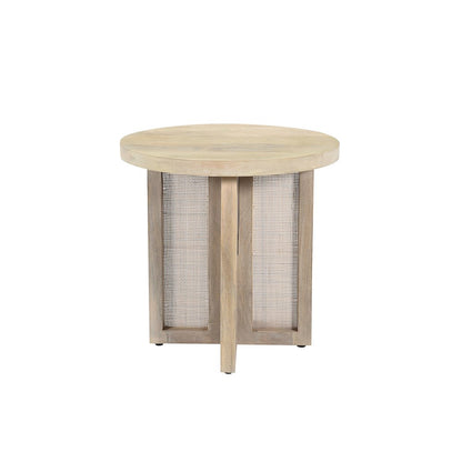 Wyeth Whitewashed Wood/Cane Round Side Table