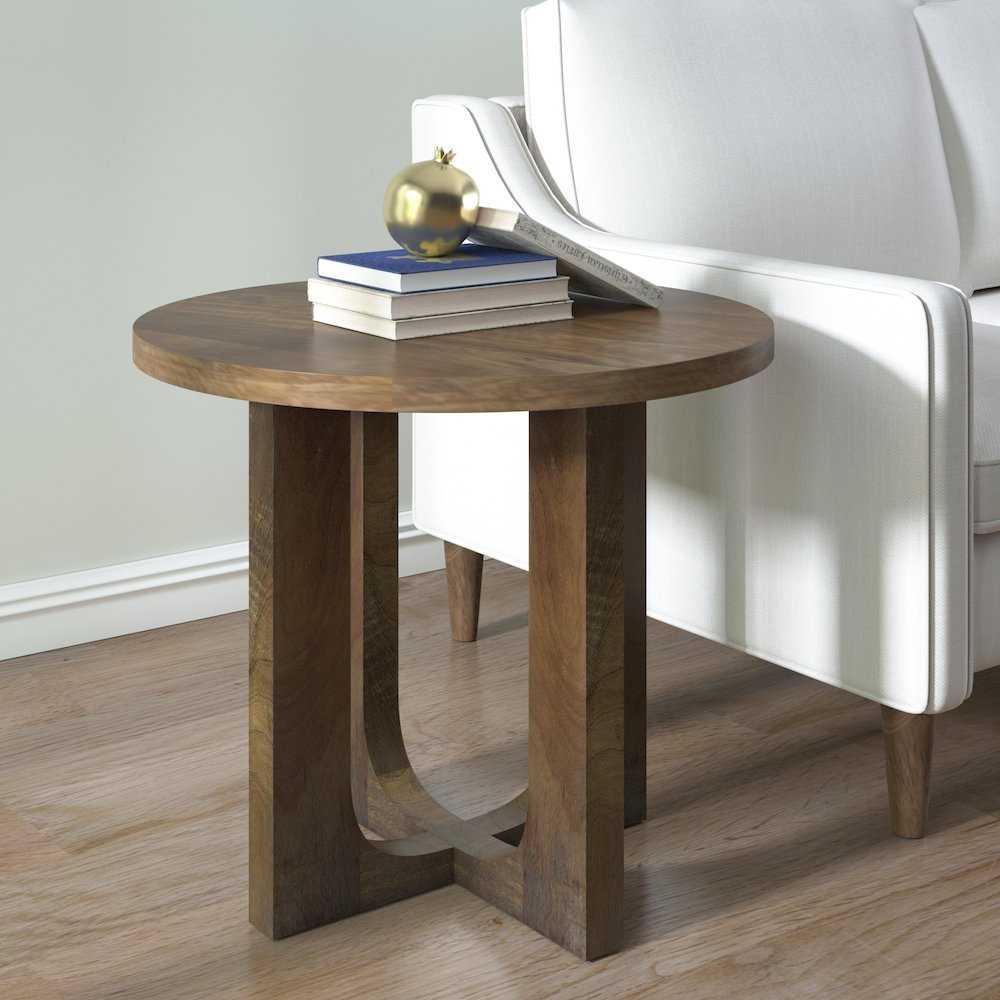 Brown Modern Contemporary Mango Wood Indoor Round Side Table