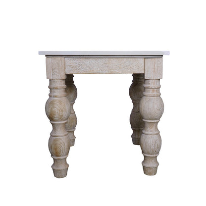 White Washed Classic Traditional Mango Wood/Marble Indoor Square Side Table