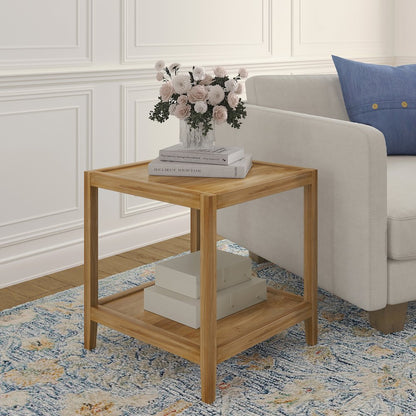 Contemporary Solid Hand-Made Wood Square Raised Lip Edge and Storage Side Table