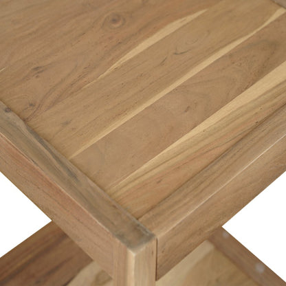 Contemporary Solid Hand-Made Wood Square Raised Lip Edge and Storage Side Table