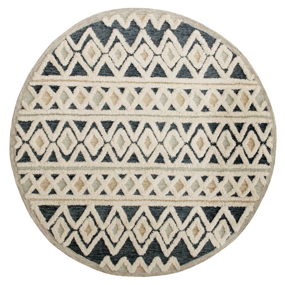 Tufted Geometric Diamonds and Stripes Round Rug