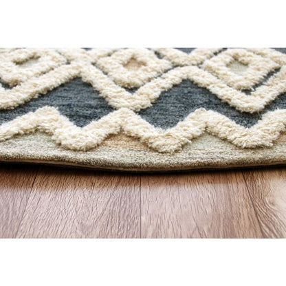 Tufted Geometric Diamonds and Stripes Round Rug