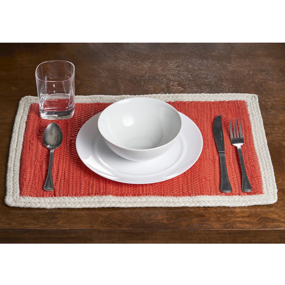 Vitality Orange Bordered Hand-Loomed Rectangular Placemat, Set of 4