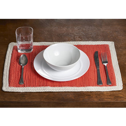 Vitality Orange Bordered Hand-Loomed Rectangular Placemat, Set of 4