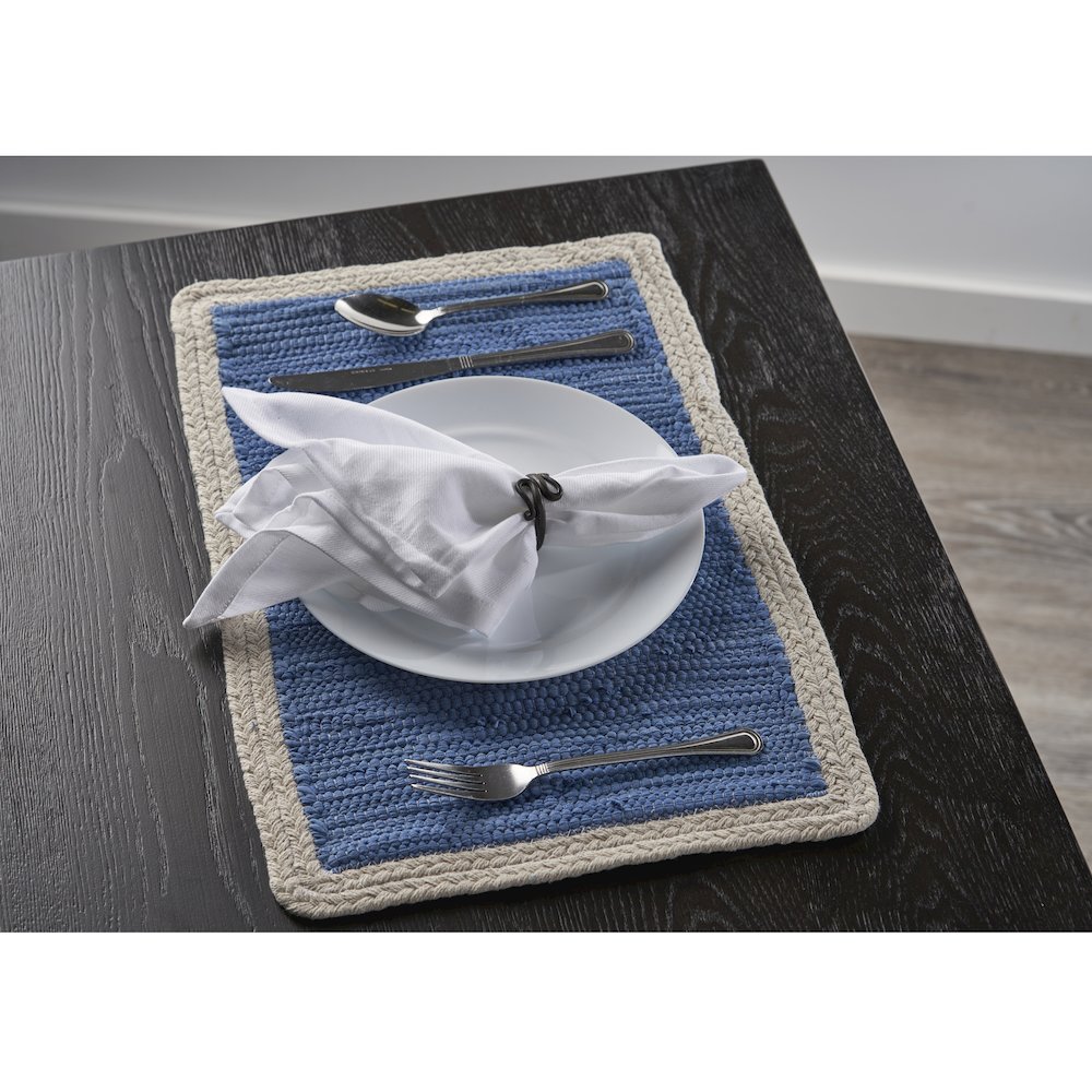 Vitality Blue Bordered Hand-Loomed Rectangular Placemat, Set of 4
