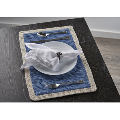 Vitality Blue Bordered Hand-Loomed Rectangular Placemat, Set of 4