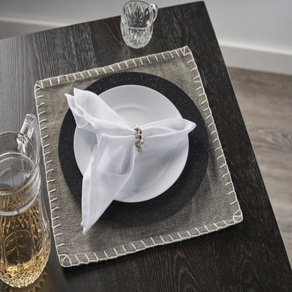 Gray Embroidered Edge Square Place Mat