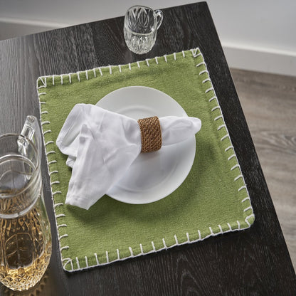 Olive Green Embroidered Edge Place Mat
