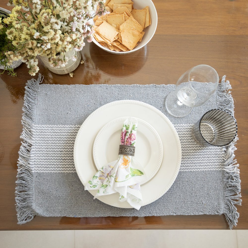 Harbor Gray Striped Handloomed Rectangular Placemat, Set of 4