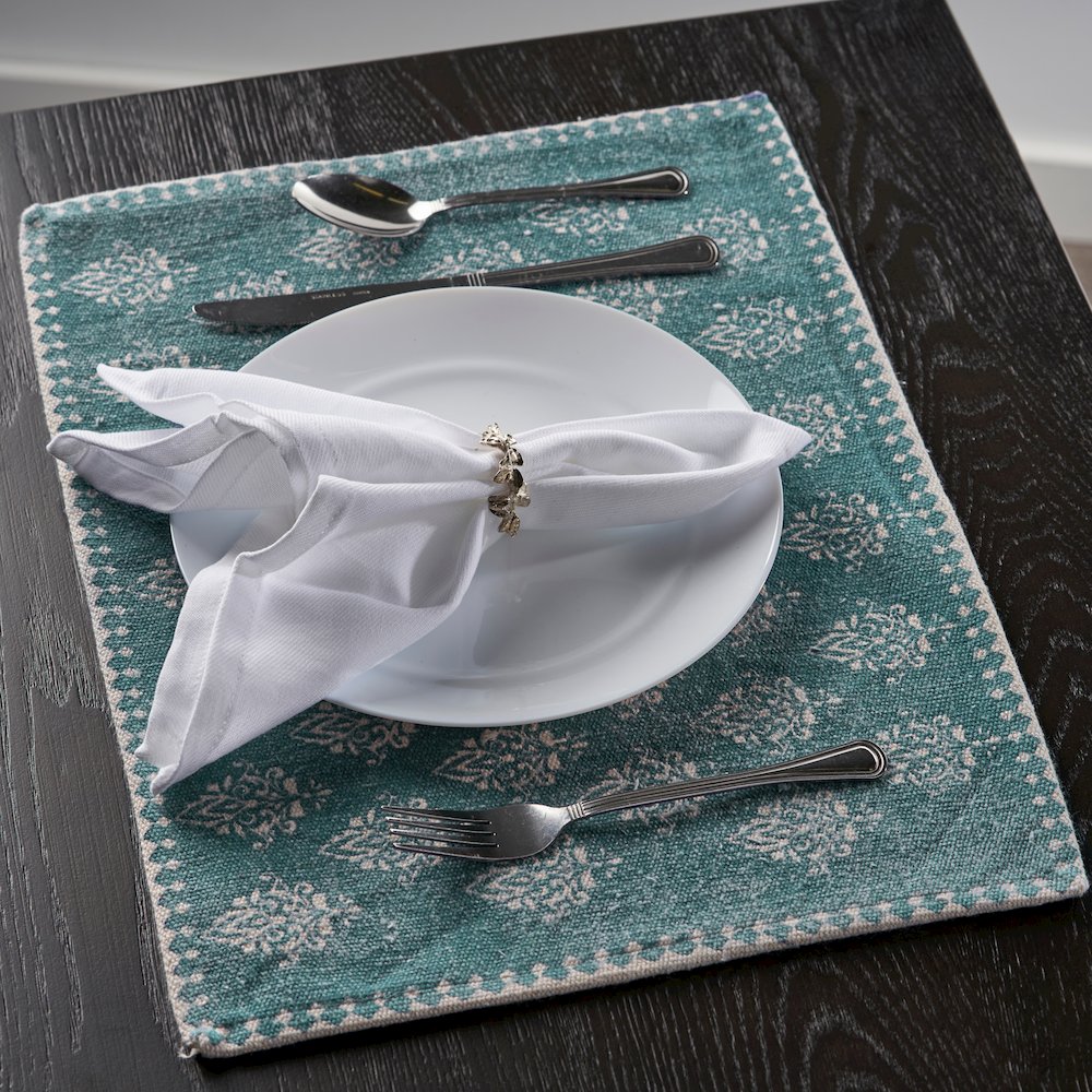 Jubilee Turquoise/Cream Damask Hand-Loomed Placemat, Set of 4