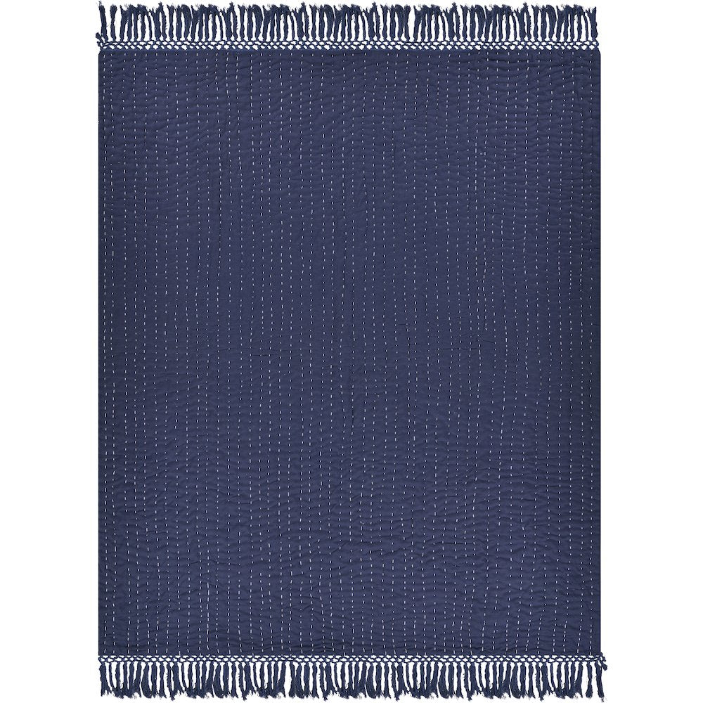 Blue Solid Hand-Woven All-Natural Cotton Throw Blanket