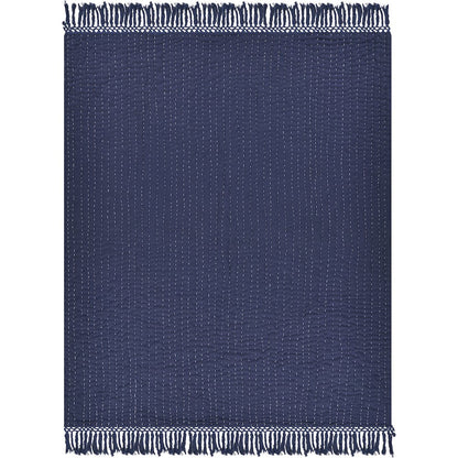Blue Solid Hand-Woven All-Natural Cotton Throw Blanket
