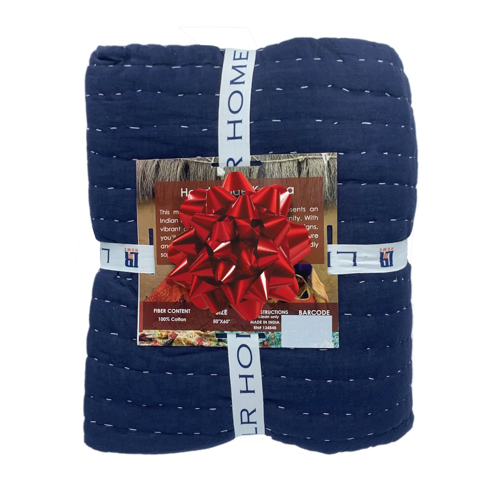 Blue Solid Hand-Woven All-Natural Cotton Throw Blanket