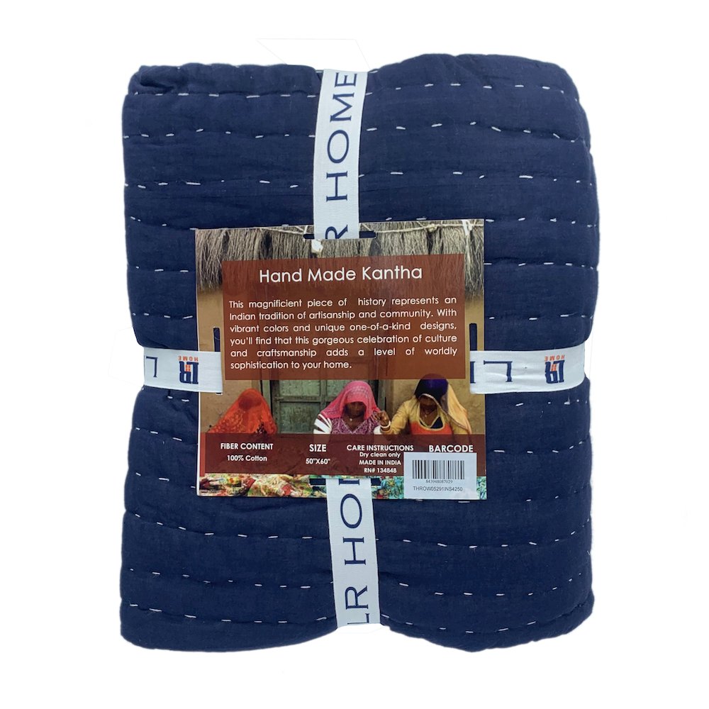 Blue Solid Hand-Woven All-Natural Cotton Throw Blanket
