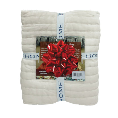 Cream Solid Hand-Woven All-Natural Cotton Throw Blanket
