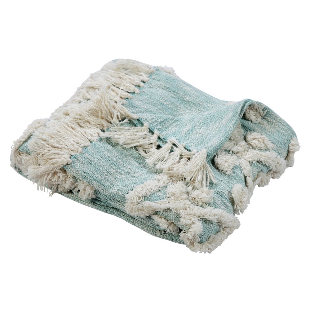 Blue/White Bordered Hand-Woven All-Natural Cotton Throw Blanket