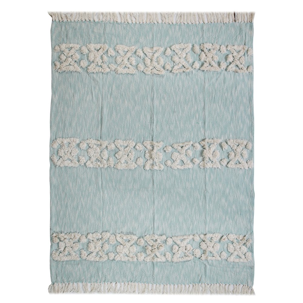 Blue/White Bordered Hand-Woven All-Natural Cotton Throw Blanket
