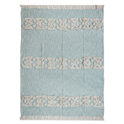 Blue/White Bordered Hand-Woven All-Natural Cotton Throw Blanket