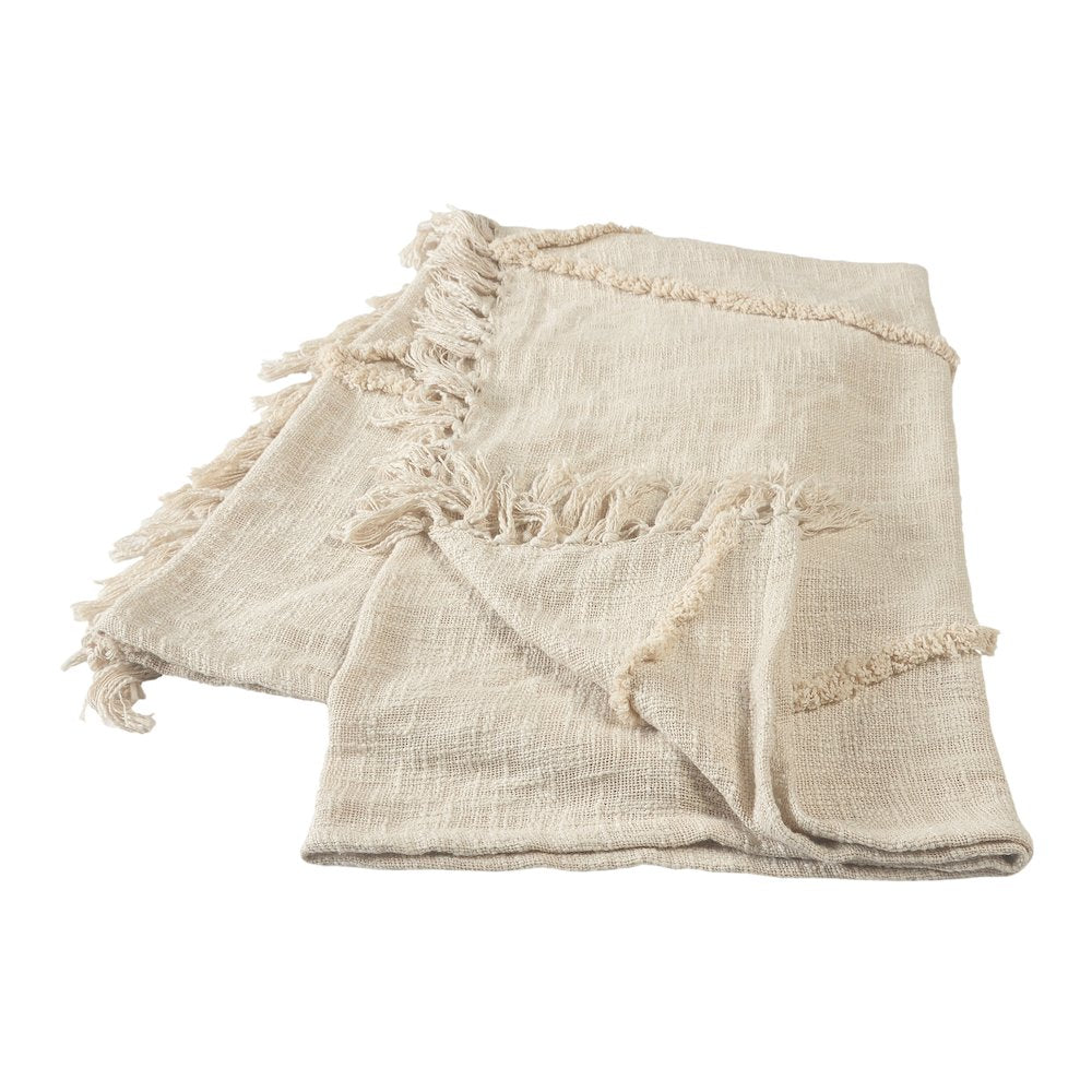 Cream Solid All-Natural Cotton Throw Blanket