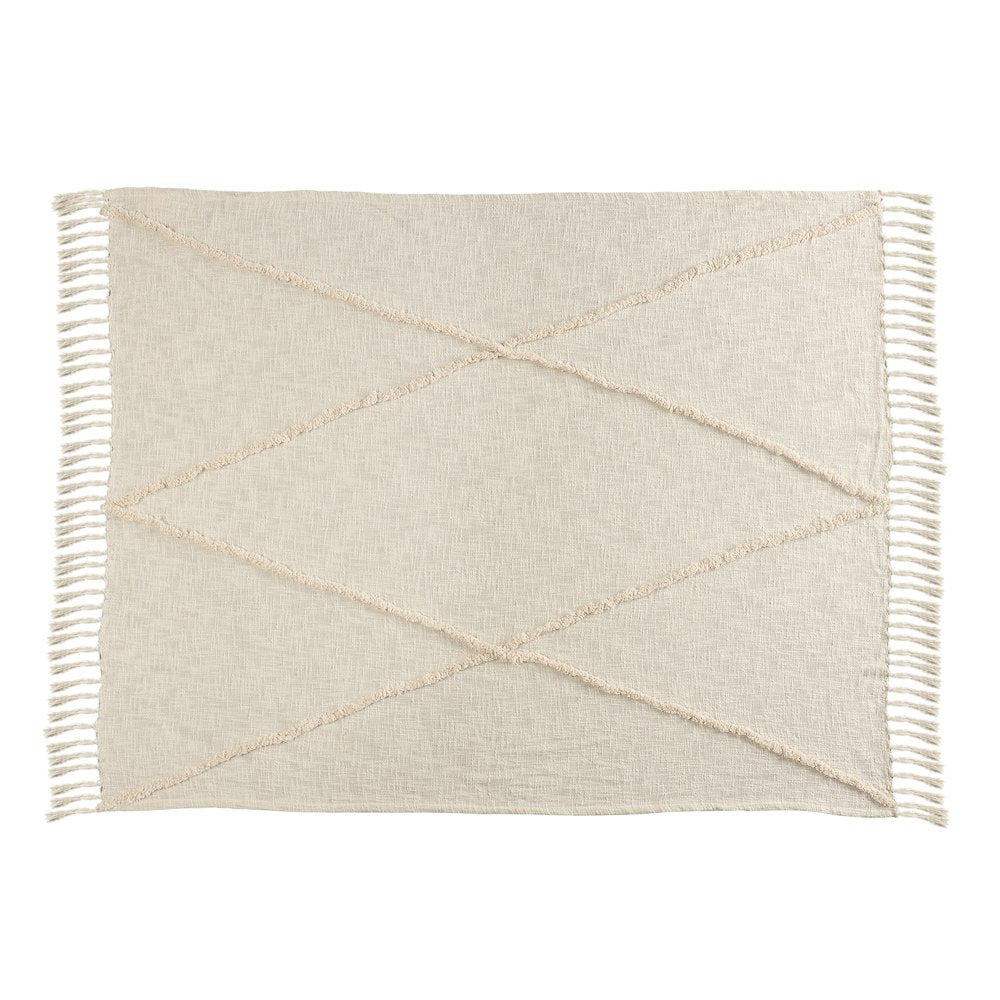 Cream Solid All-Natural Cotton Throw Blanket
