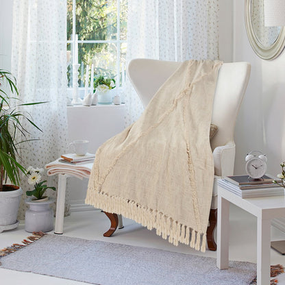 Cream Solid All-Natural Cotton Throw Blanket