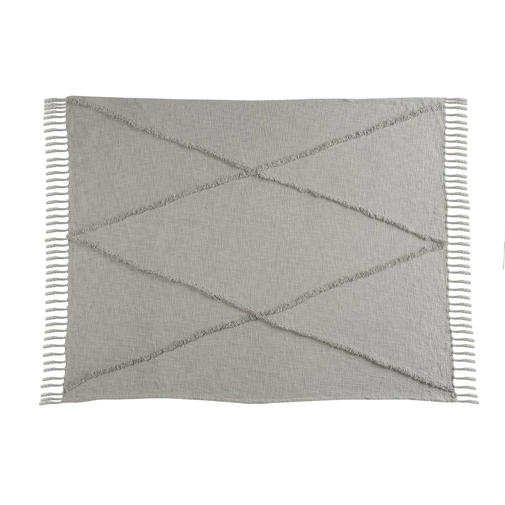 Evette Rios Diamond Tufted All-Natural Cotton Throw Blanket, Gray