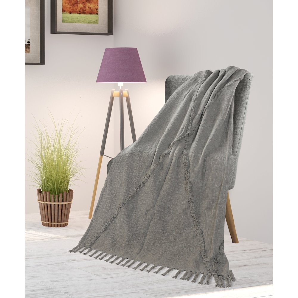 Evette Rios Diamond Tufted All-Natural Cotton Throw Blanket, Gray