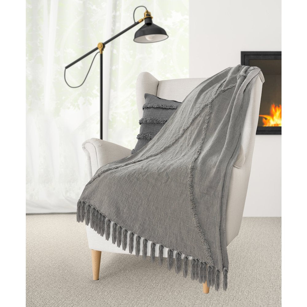 Evette Rios Diamond Tufted All-Natural Cotton Throw Blanket, Gray
