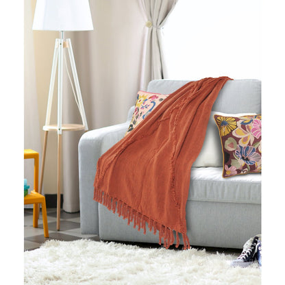 Orange Solid All-Natural Cotton Throw Blanket