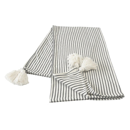 Black/White Striped All-Natural Cotton Throw Blanket