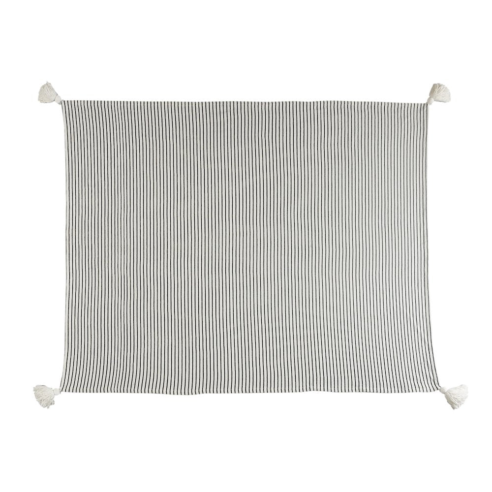 Black/White Striped All-Natural Cotton Throw Blanket