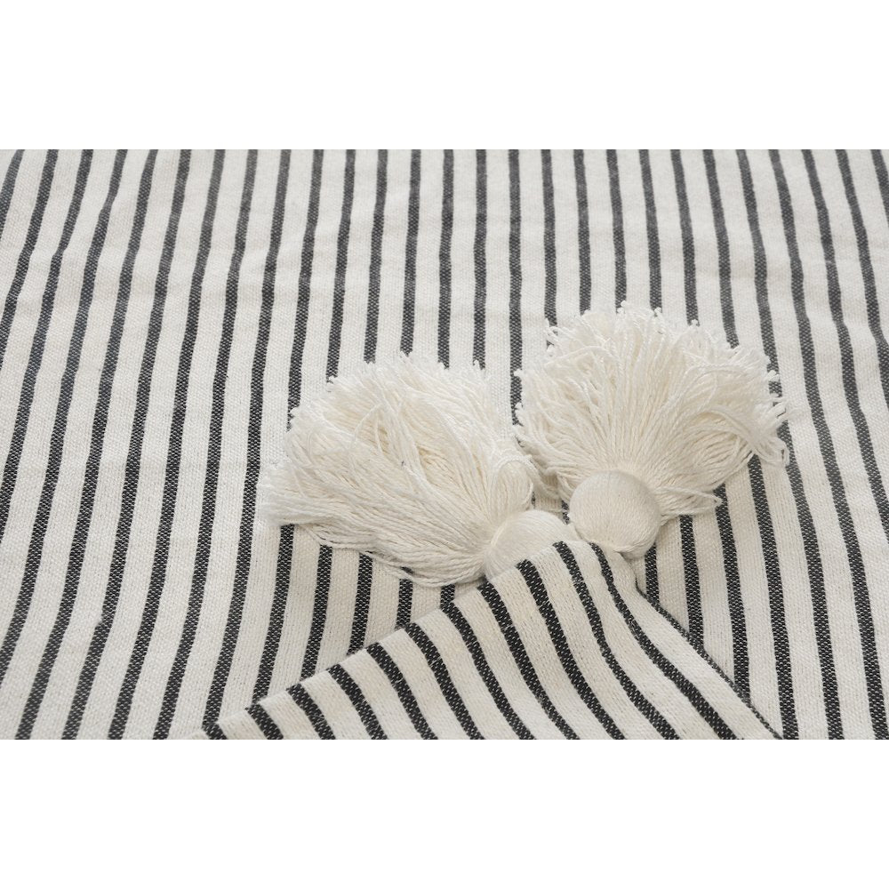 Black/White Striped All-Natural Cotton Throw Blanket