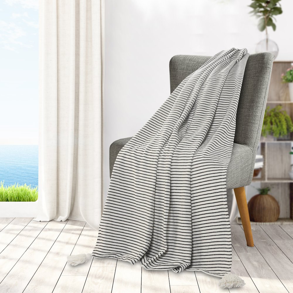 Black/White Striped All-Natural Cotton Throw Blanket