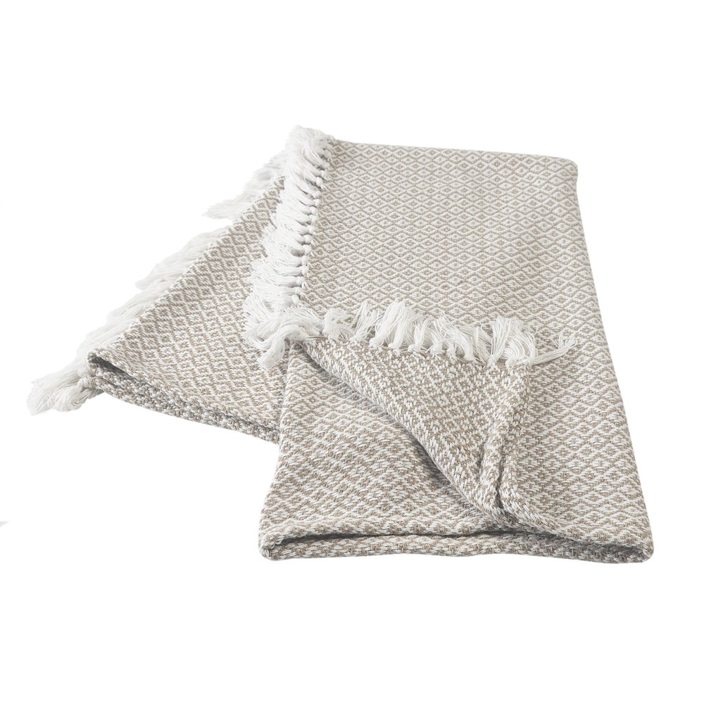 Tan/White Diamond All-Natural Cotton Throw Blanket