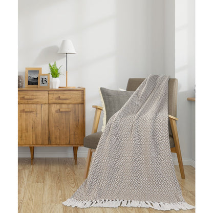 Tan/White Diamond All-Natural Cotton Throw Blanket