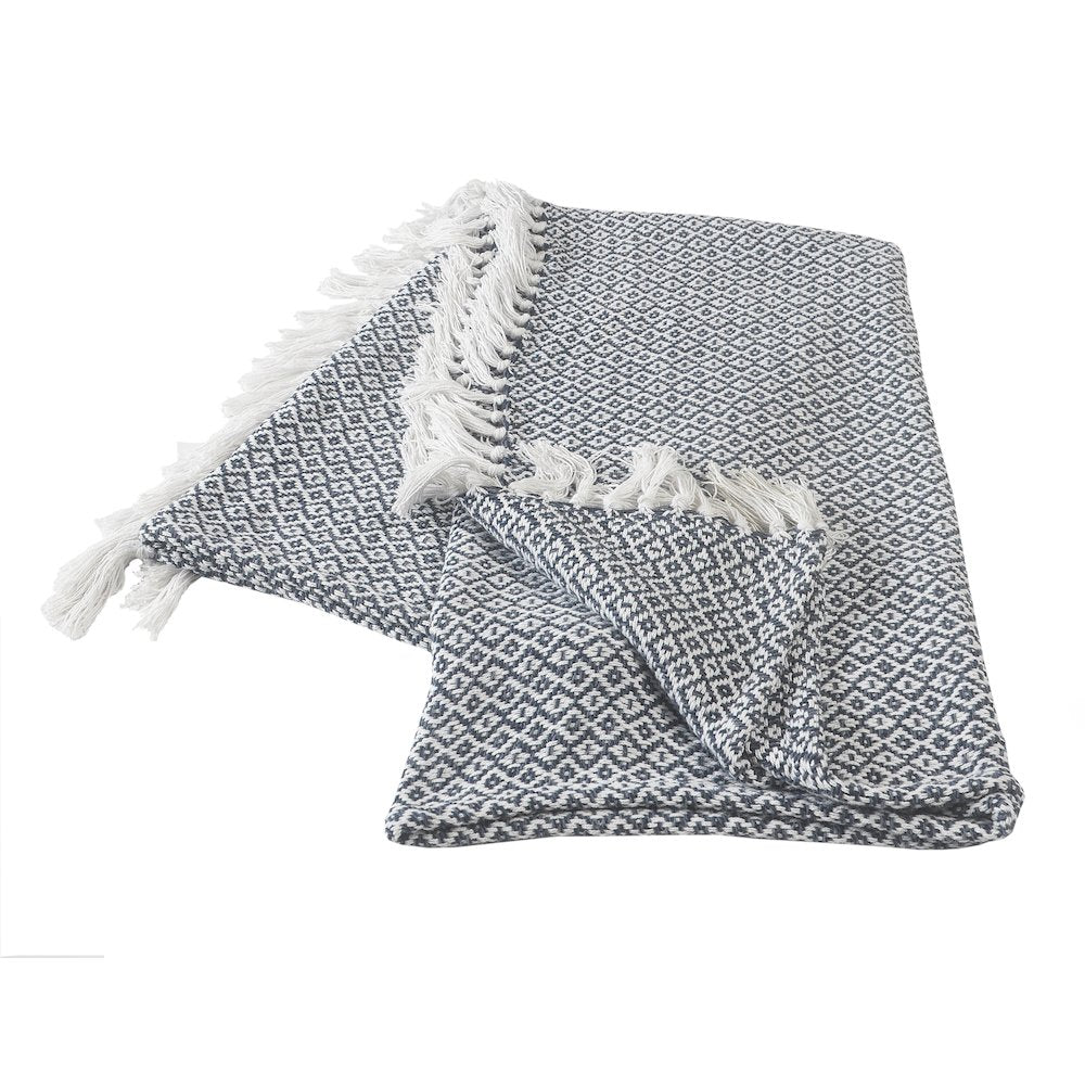 Blue/White Diamond All-Natural Cotton Throw Blanket