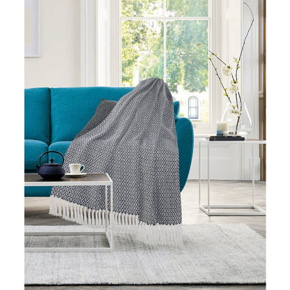 Blue/White Diamond All-Natural Cotton Throw Blanket