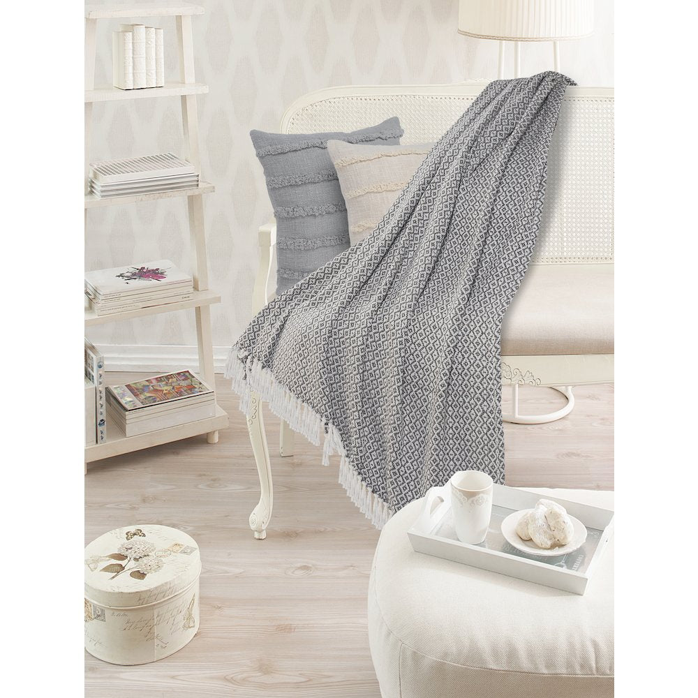 Grey/White Diamond All-Natural Cotton Throw Blanket