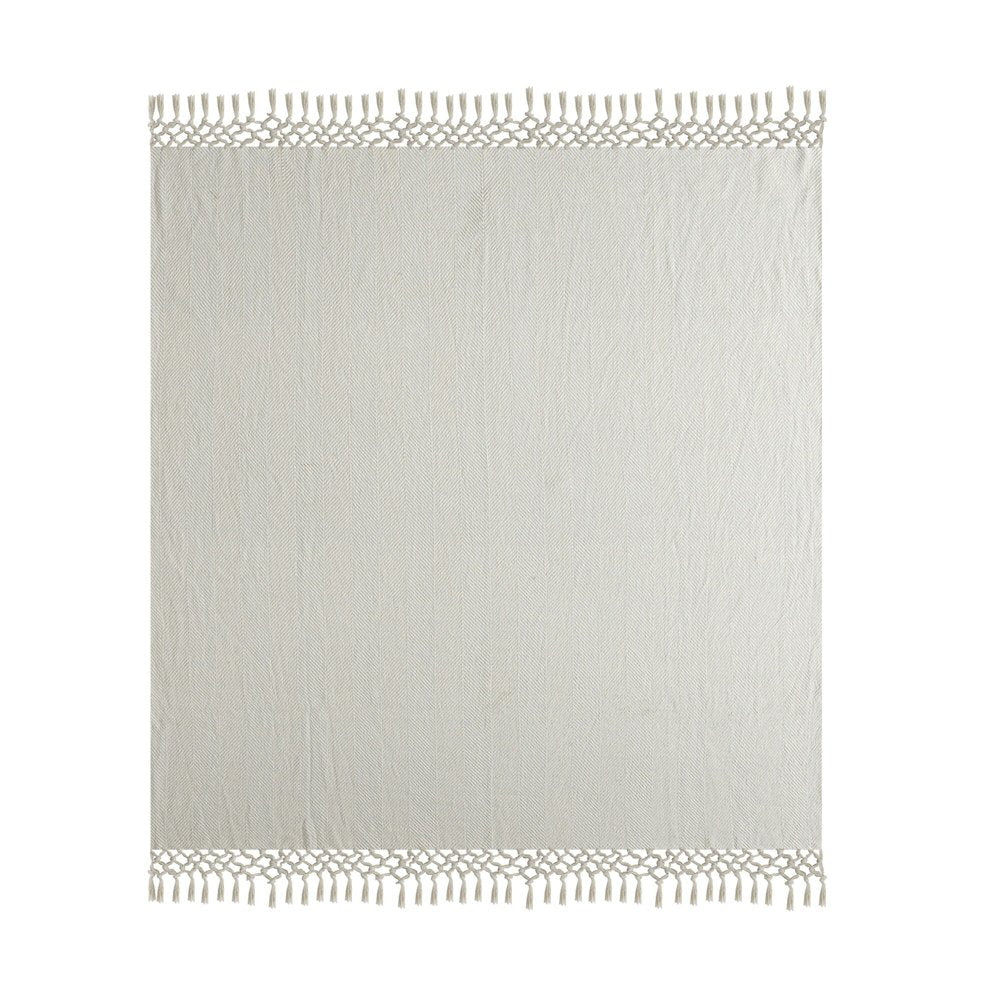 Grey/Cream Herringbone All-Natural Cotton Throw Blanket