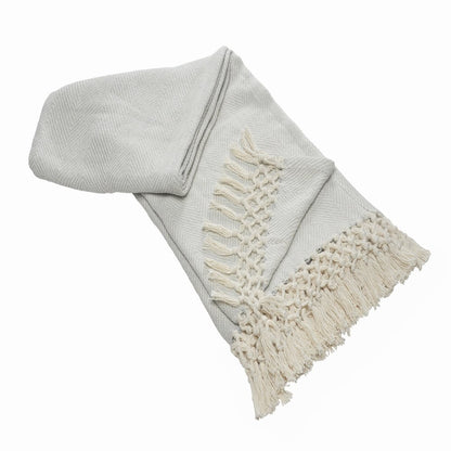 Grey/Cream Herringbone All-Natural Cotton Throw Blanket
